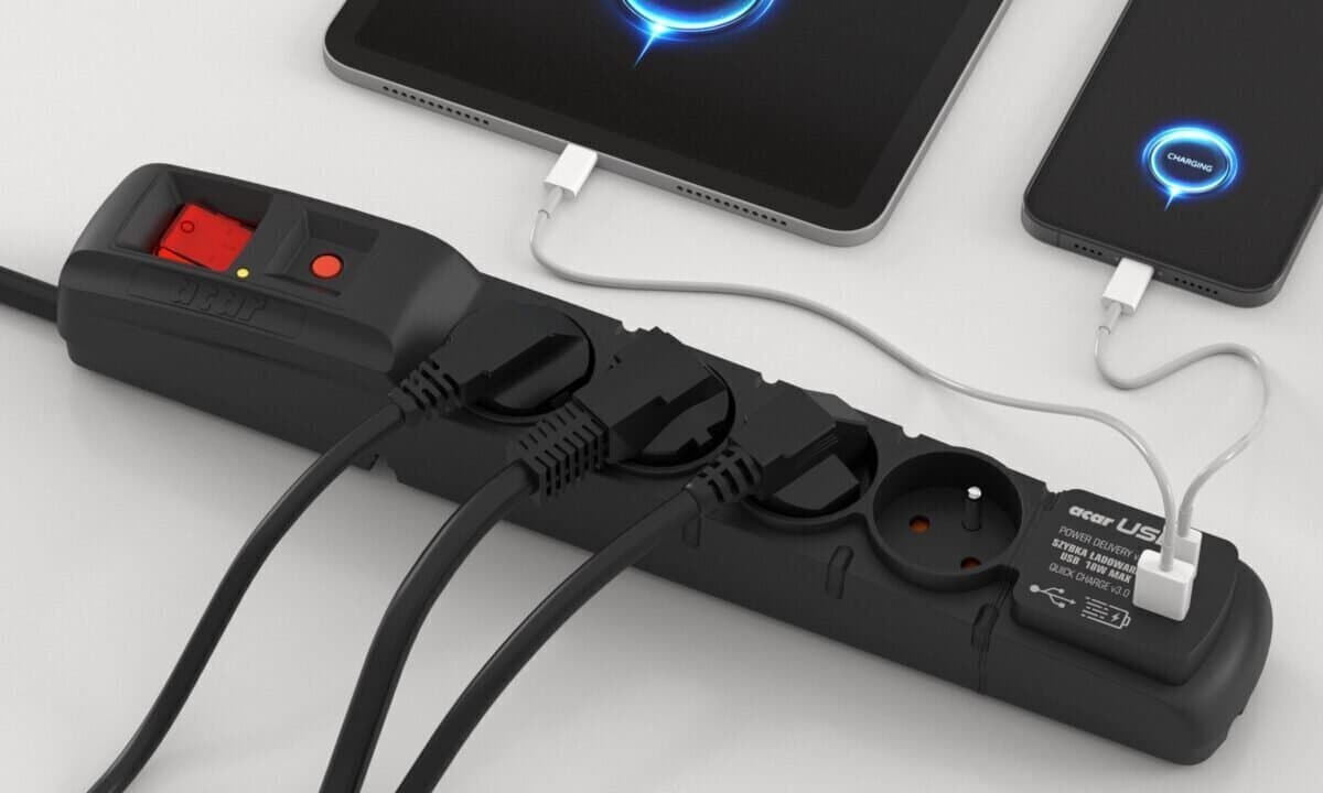 Acar Πολύπριζο Aσφαλείας 4 Θέσεων με 1 USB-A, 1 USB-C και Καλώδιο 5m Γαλλίας (Type E) W2441 3