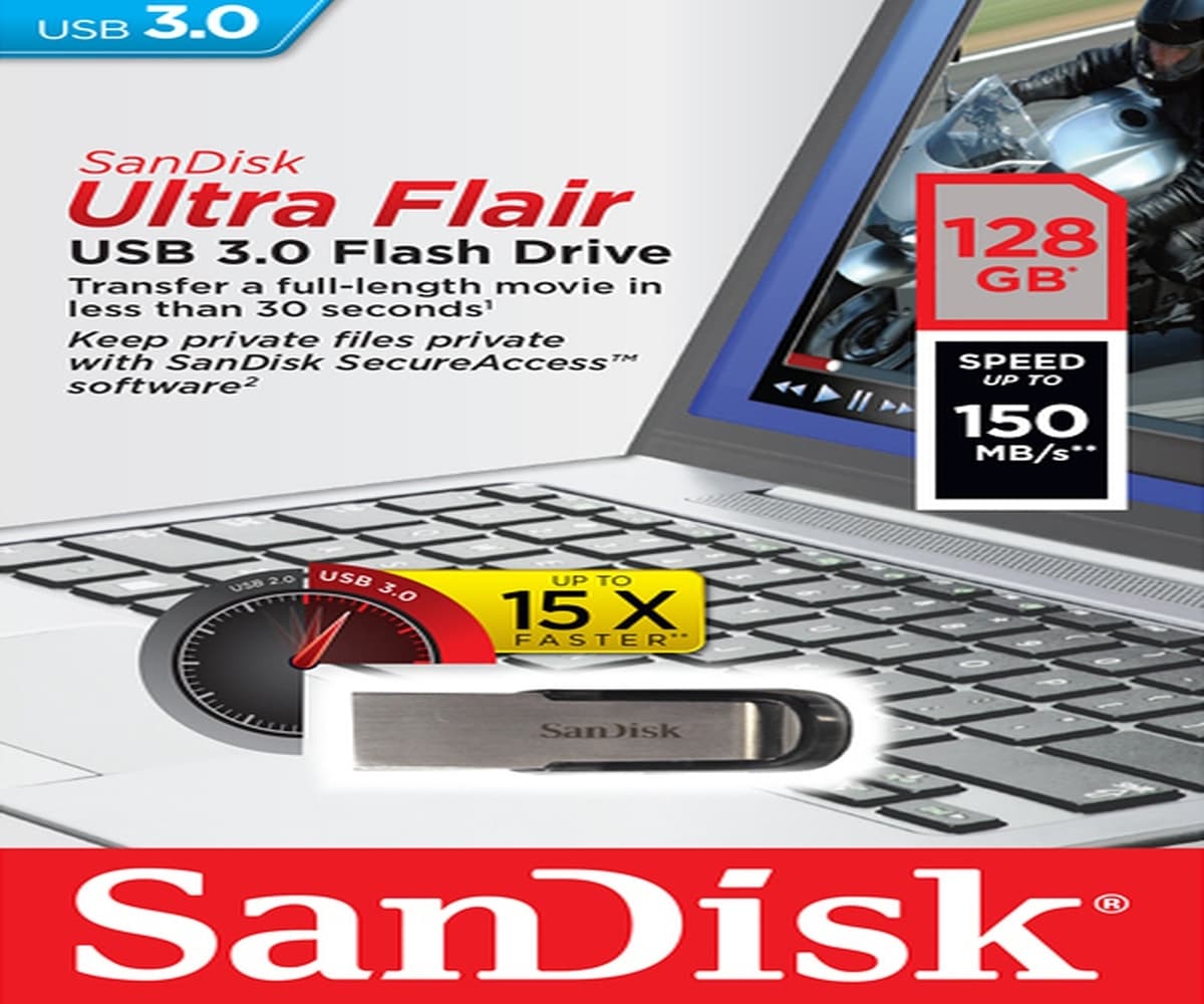 Sandisk Ultra Flair 128GB USB 3.0 Stick Μαύρο 3