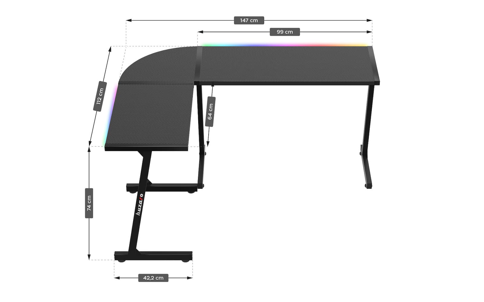 Γραφείο Gaming Hero 6.0 Ξύλινο Black RGB με Μεταλλικά Πόδια & LED 147x112x74εκ. HZ-Hero 6.0 Black 7