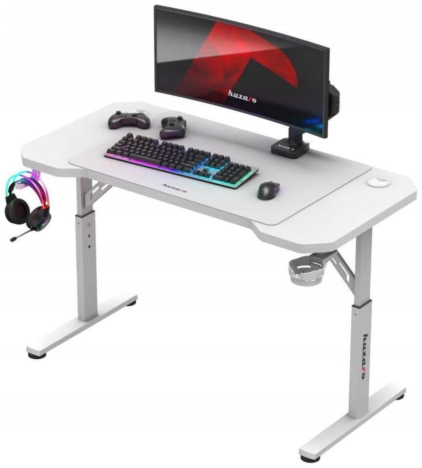 Γραφείο Gaming Hero Ξύλινο White με Μεταλλικά Πόδια & Ρυθμιζόμενο Ύψος 120x60x56εκ. 2