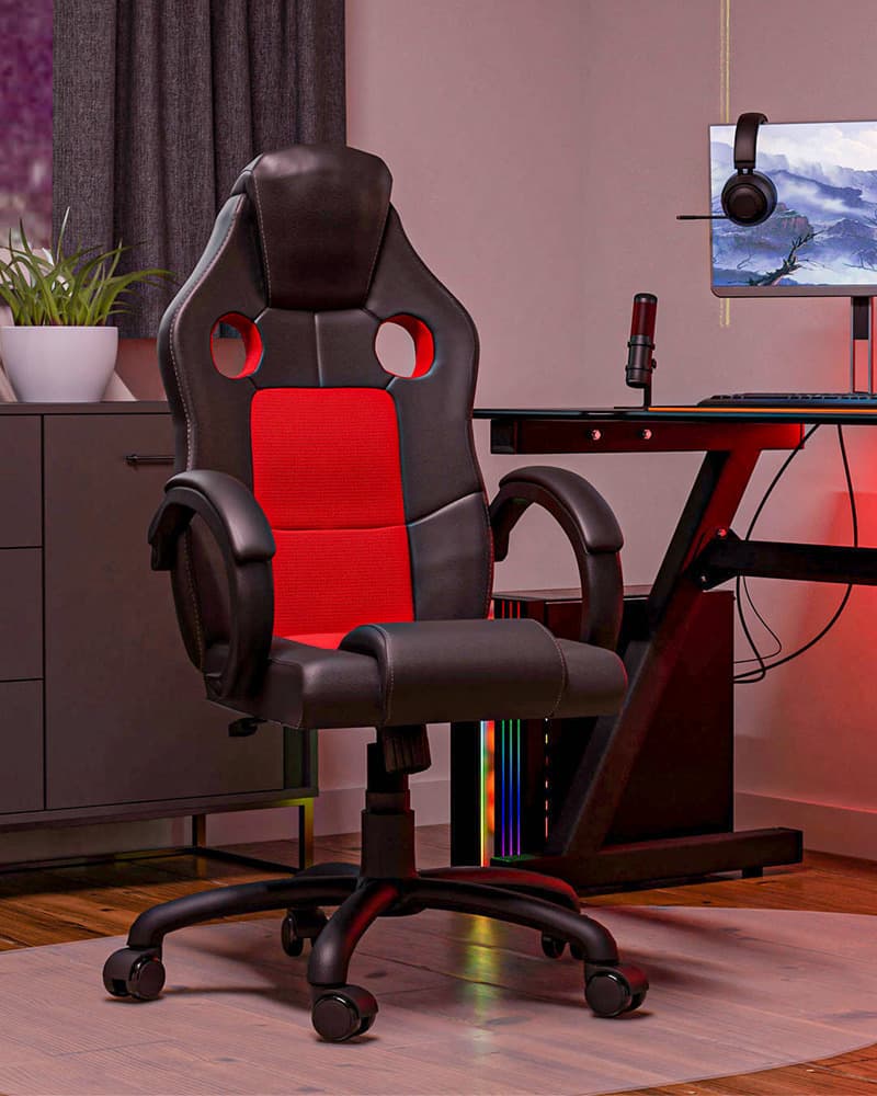 Topeshop Enzo Καρέκλα Gaming Δερματίνης Red - Black 5
