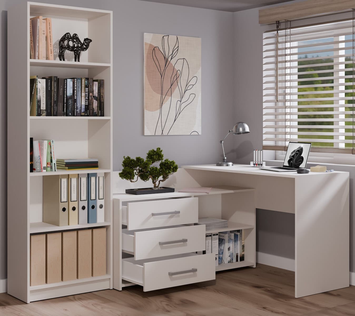 Γωνιακό Γραφείο Dany Ξύλινο Cashmere Beige 120x120x76εκ. 5
