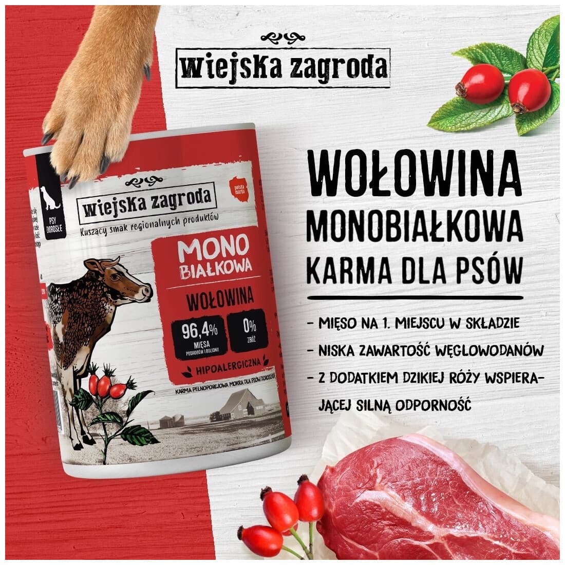 Wiejska Zagroda Υγρή Τροφή Σκύλων σε Κονσέρβα με Βοδινό, Γαλοπούλα και Αρνί χωρίς Σιτηρά 800gr 5