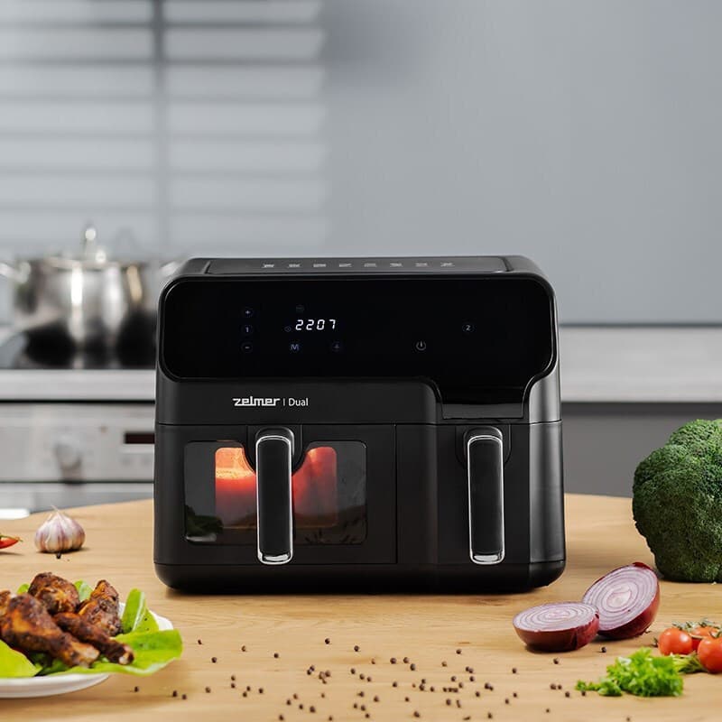 Zelmer Air Fryer με Διπλό Αποσπώμενο Κάδο 9lt Μαύρο ZAF9000 8