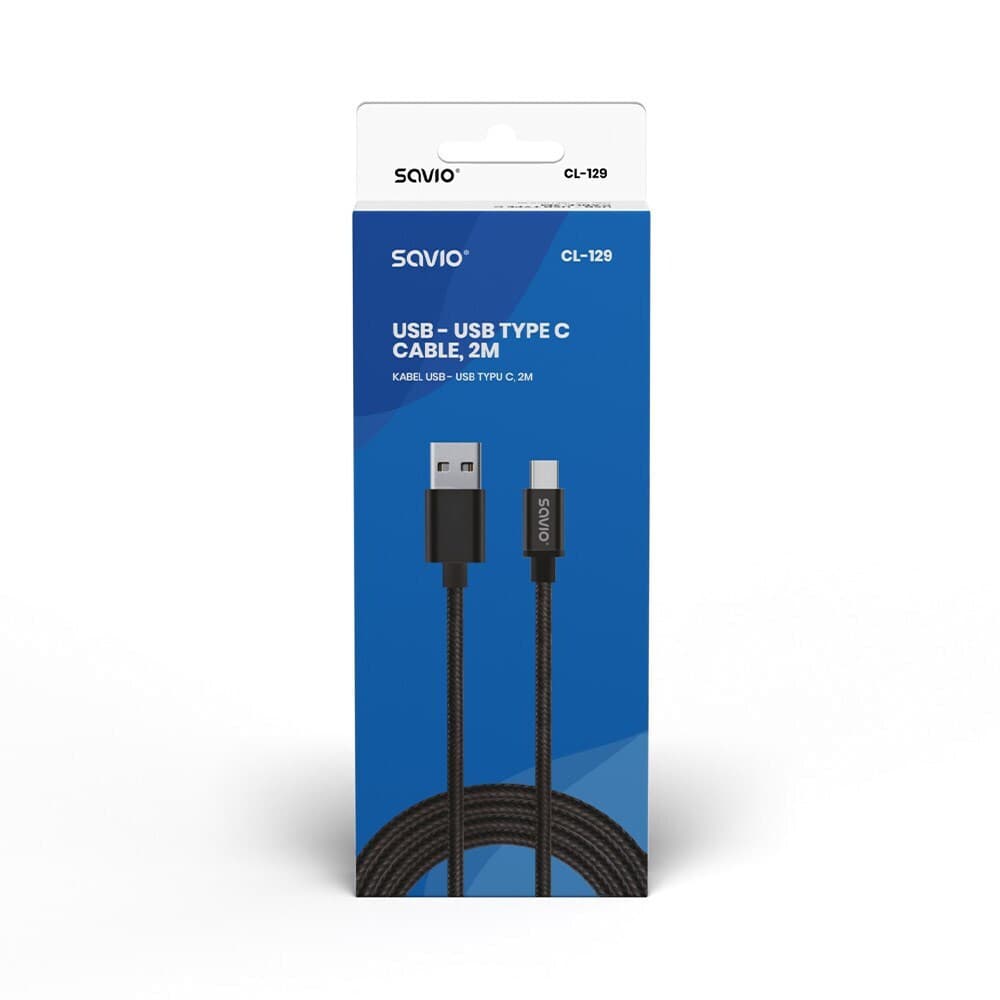 Savio Braided USB 2.0 Cable USB-C male - USB-A Μαύρο 2m CL-129 7