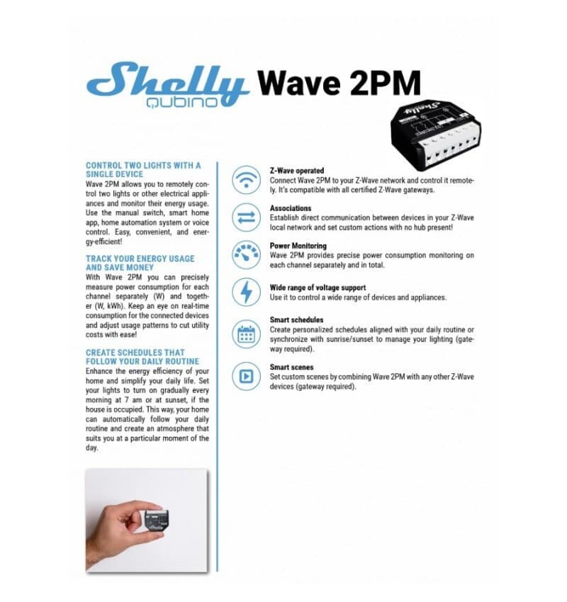 Shelly Wave 2PM Smart Switch Dimmer 2 Καναλιών Wi-Fi, Z-Wave & RF 16A 2τμχ 12