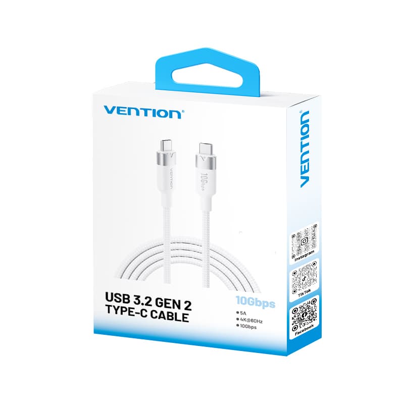 Vention It Cable Usb-c 3.2 Gen2 M-m 1.0m Braided Aluminum White Trgwf 13