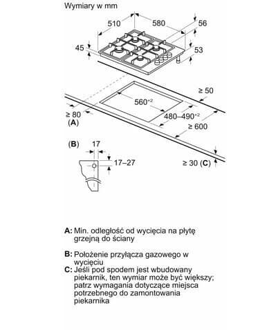 Bosch Serie 2 Εστία Φυσικού Αερίου Αυτόνομη 58x51.8εκ. Ασημί PBP6B5K80 5