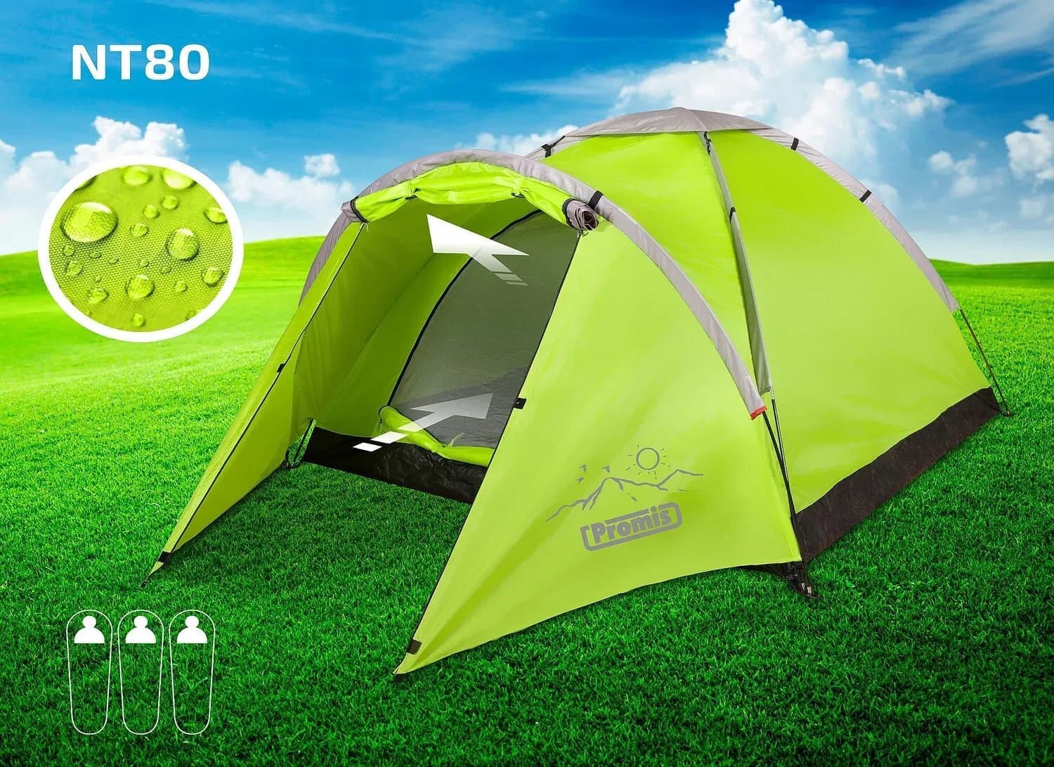 Promis Alpenair Pro Σκηνή Camping Igloo Πράσινη με Διπλό Πανί 3 Εποχών για 3 Άτομα 180x210x120εκ. 6