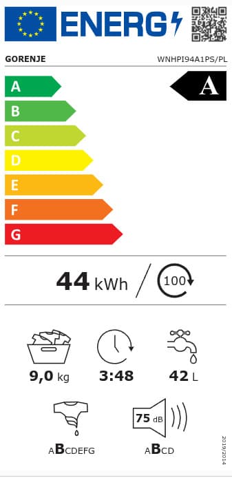 Gorenje Πλυντήριο Ρούχων 9kg 1400 Στροφών WNHPI94A1PS/PL