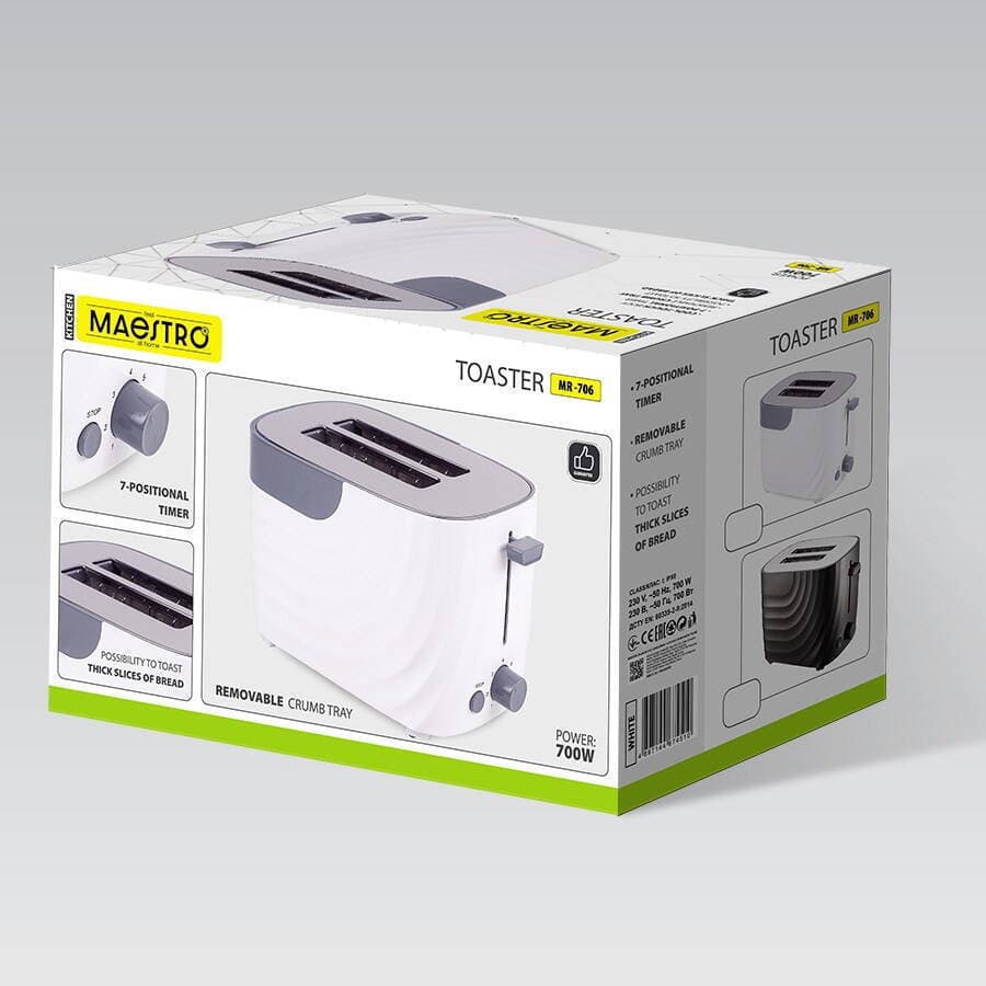 Maestro MR-706-White Φρυγανιέρα 2 Θέσεων 700W Λευκή 3