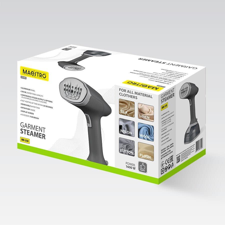 Maestro MR-358 Ατμοκαθαριστής Ρούχων Χειρός 1600W με Δοχείο 300ml Γκρι 5