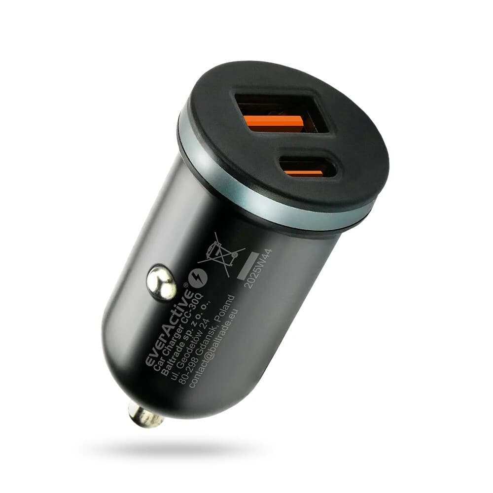 EverActive Φορτιστής Αυτοκινήτου 35W με Θύρες: 1xUSB-A 1xType-C CC-30Q 4