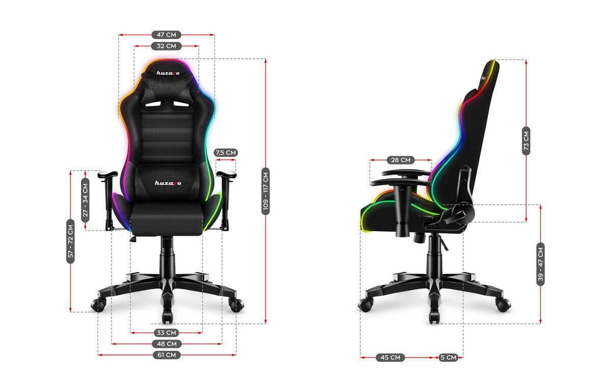 Huzaro Ranger 6.0 Child RGB Mesh Καρέκλα Gaming Δερματίνης με Ρυθμιζόμενα Μπράτσα και RGB Φωτισμό Μαύρη 7