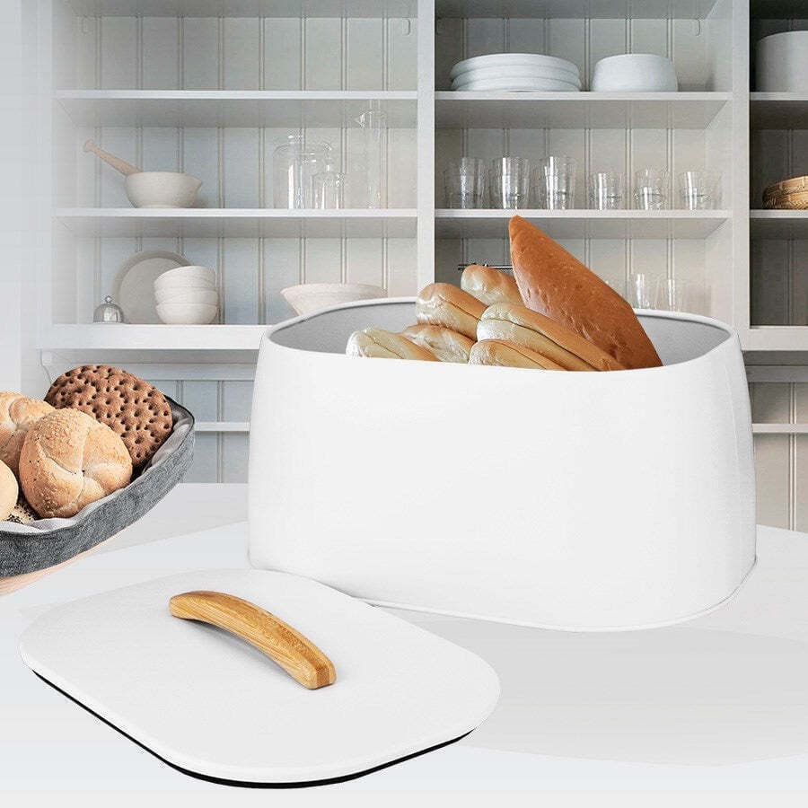 Maestro Ψωμιέρα με Καπάκι Inox Λευκή MR-1675-WHITE 2