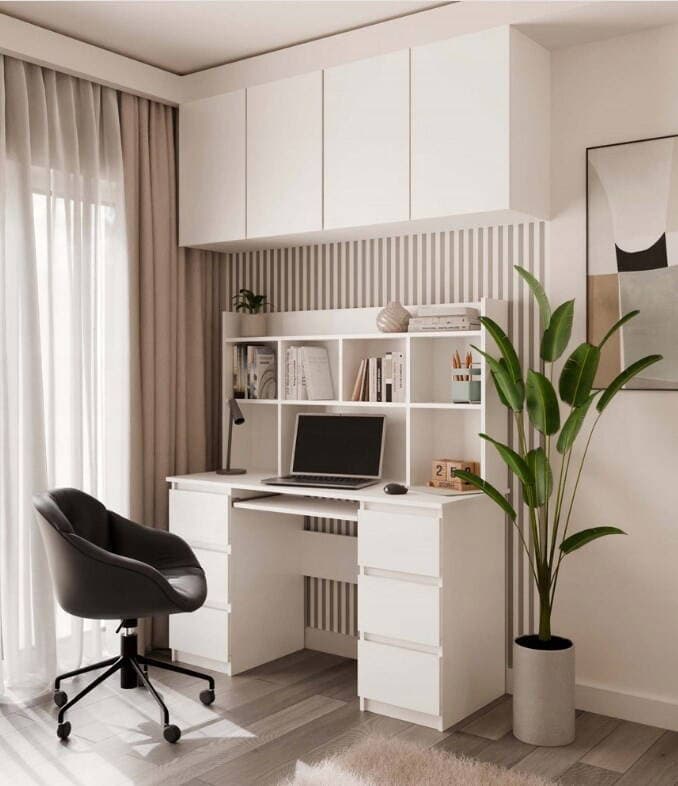 Γραφείο Kuba Ξύλινο με Βιβλιοθήκη White 180x150x70εκ. 7