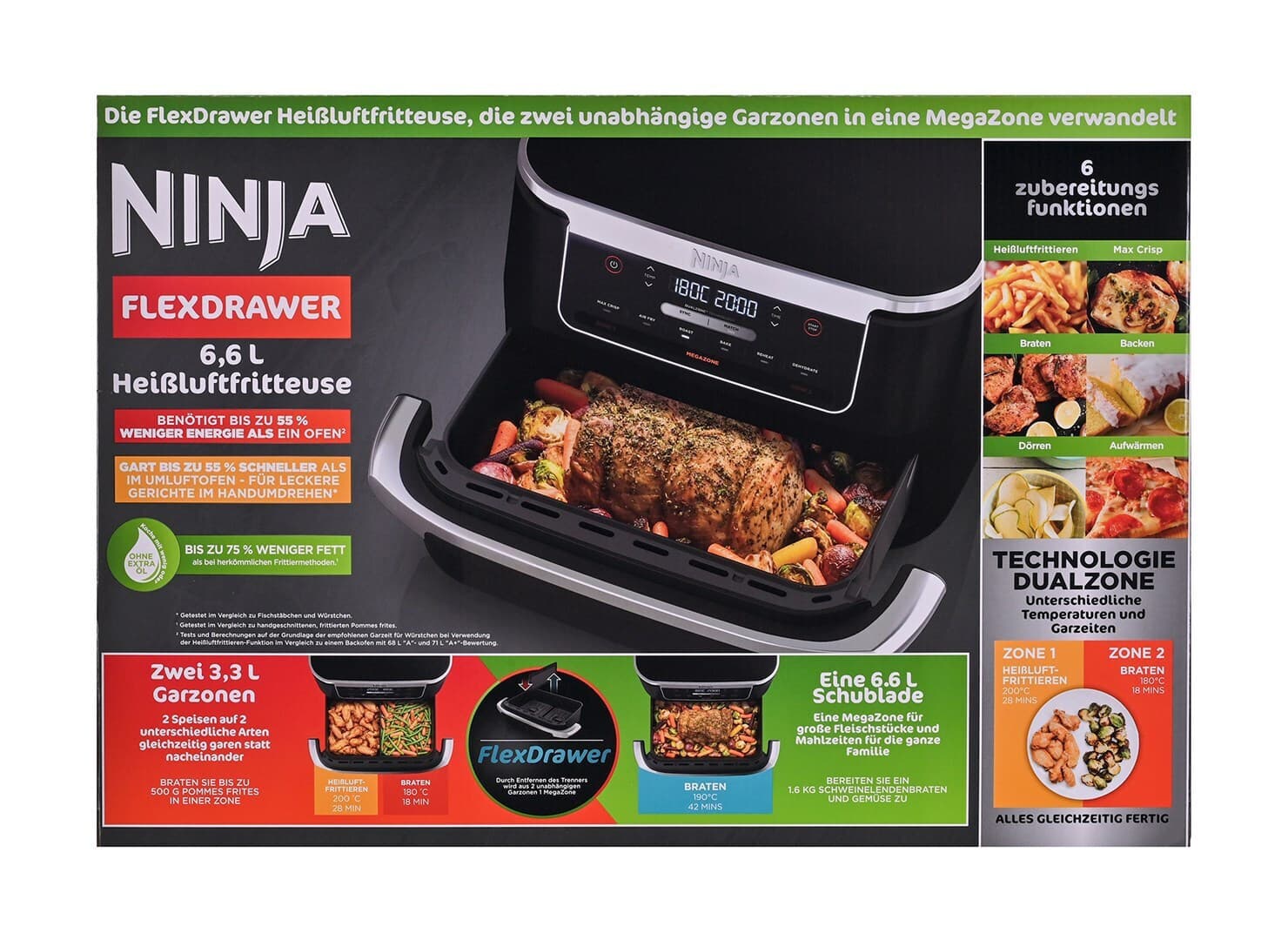 Ninja Air Fryer με Διπλό Αποσπώμενο Κάδο 6.6lt Μαύρο AF550EU 2