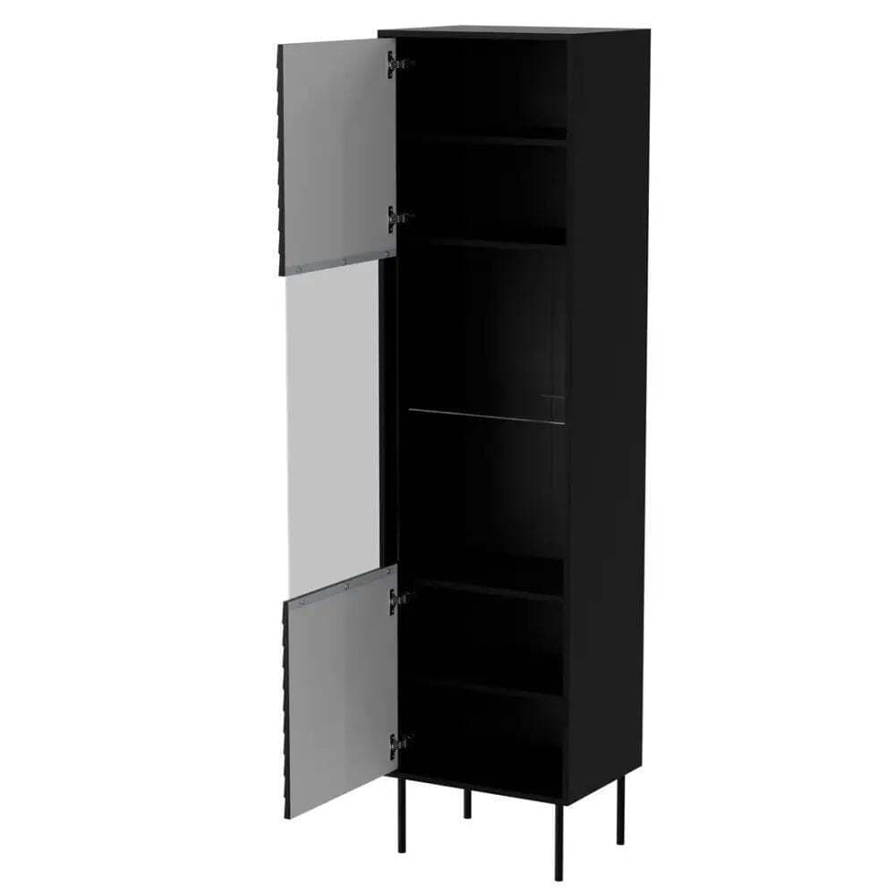 Βιτρίνα Σαλονιού από Μοριοσανίδα με Τζάμι Black 53x40x182cm 4
