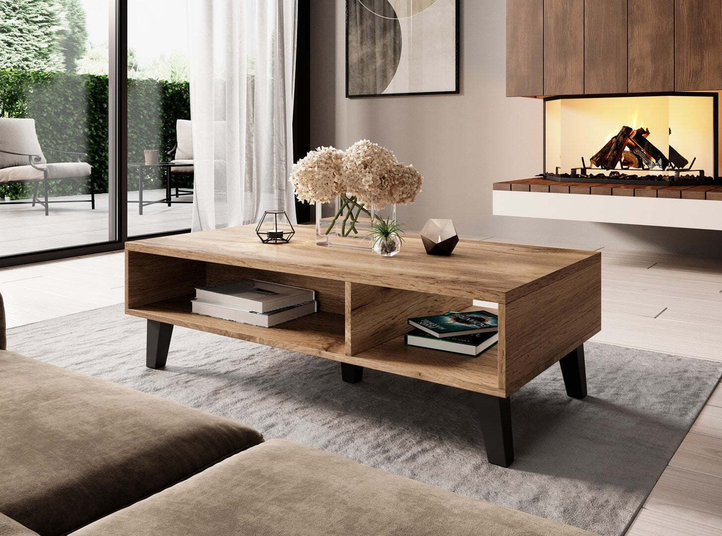Ορθογώνιο Κεντρικό Τραπεζάκι Nord Ξύλινο Wotan Oak / Anthracite Μ110xΠ60xΥ35εκ. 2