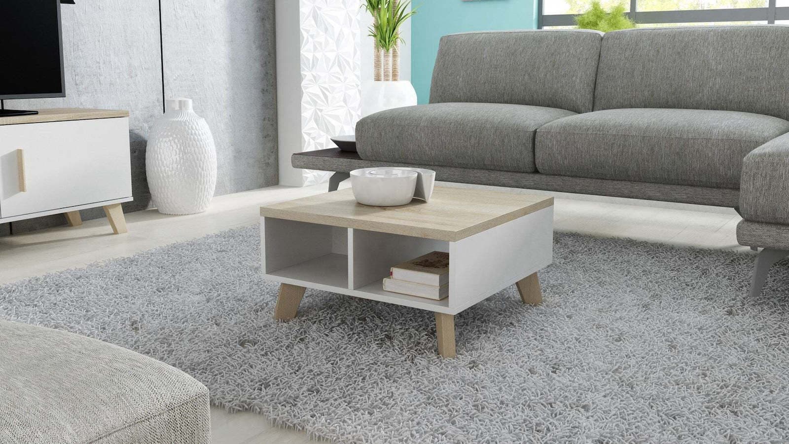 Τετράγωνο Κεντρικό Τραπεζάκι Lotta Ξύλινο White / Sonoma Oak Μ60xΠ60xΥ35εκ. 2