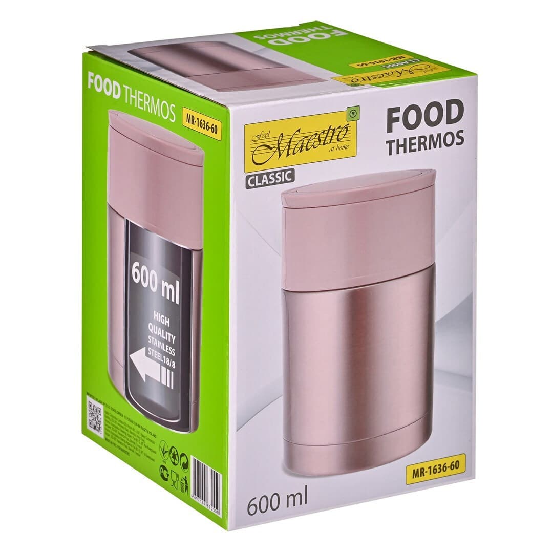 Maestro Δοχείο Φαγητού Inox Θερμός Ροζ 600ml 7