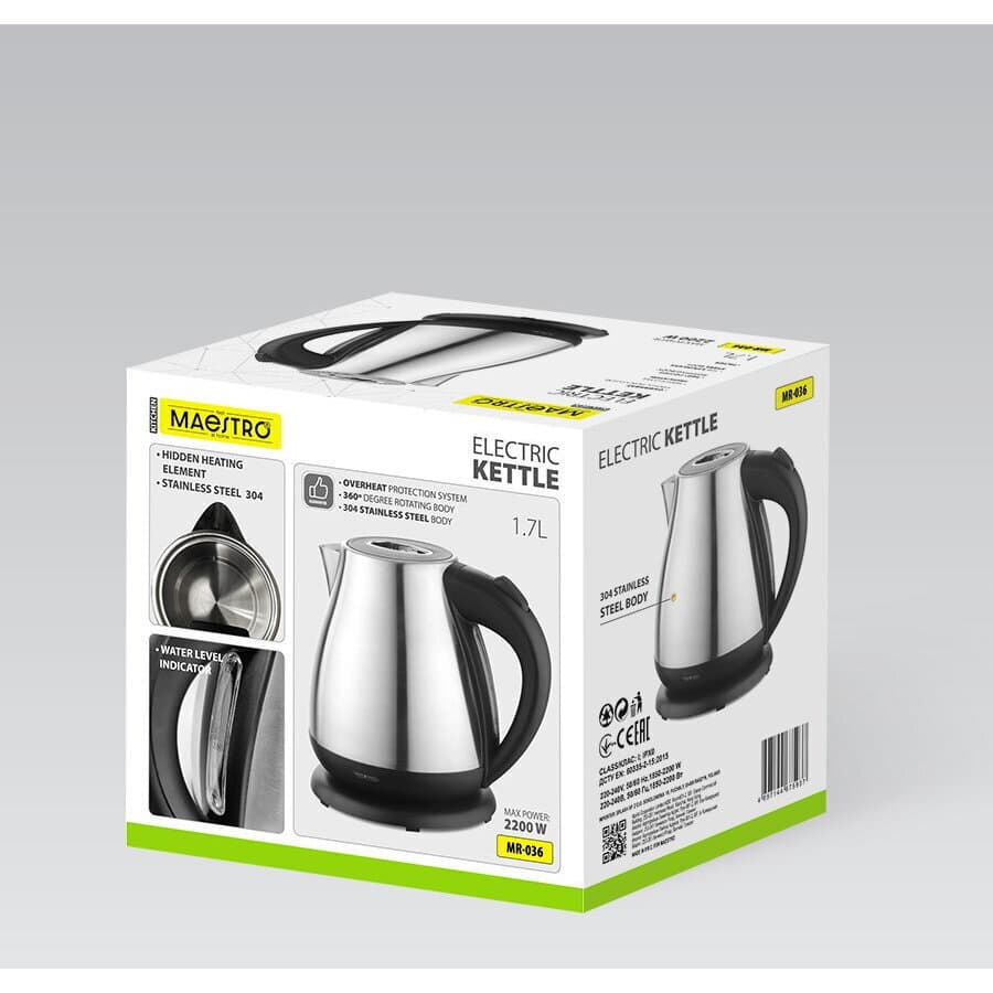 Maestro Βραστήρας 1.7lt 2200W Ασημί MR-036 6