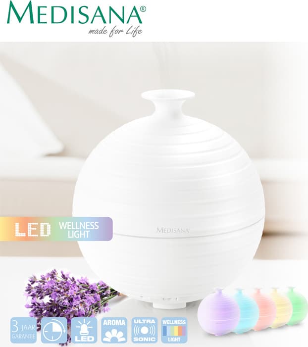 Medisana Led Συσκευή Αρωματοθεραπείας Υπερήχων με Χρονοδιακόπτη Λευκή 300ml 60082 8