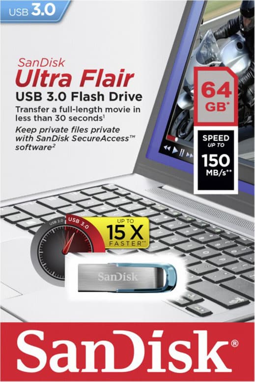 Sandisk Ultra Flair 64GB USB 3.0 Stick Μπλε 6