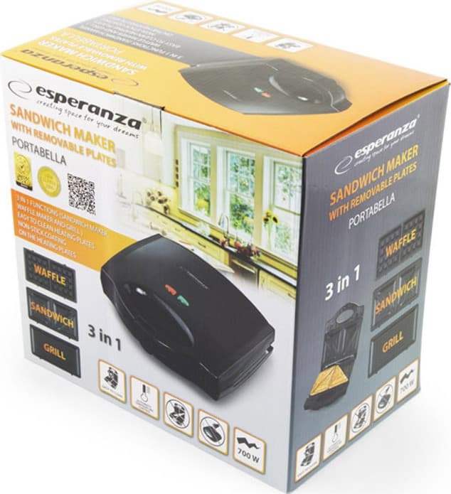 Esperanza Τοστιέρα με Αποσπώμενες Πλάκες για 2 Τοστ 700W Μαύρη EKT006K 3