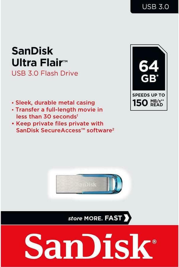 Sandisk Ultra Flair 64GB USB 3.0 Stick Μπλε 7