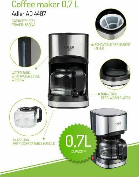 Adler AD-4407 AD 4407 Καφετιέρα Φίλτρου 550W Silver 11