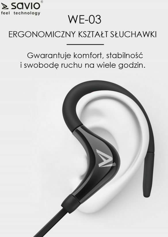 Savio WE-03 In-ear Bluetooth Handsfree Ακουστικά με Αντοχή στον Ιδρώτα Μαύρα 4