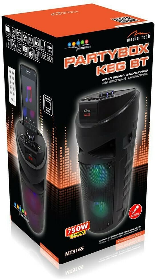 Media-Tech Ηχείο Karaoke με Ενσύρματo Μικρόφωνο και Εφέ Φωτισμού Partybox KEG BT MT3165 MT3165 Μαύρο 6