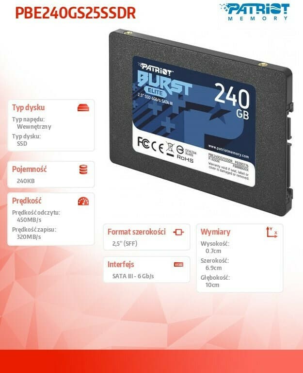 Patriot Burst Elite SSD 240GB τύπου 2.5'' με σύνδεση SATA III PBE240GS25SSDR 6