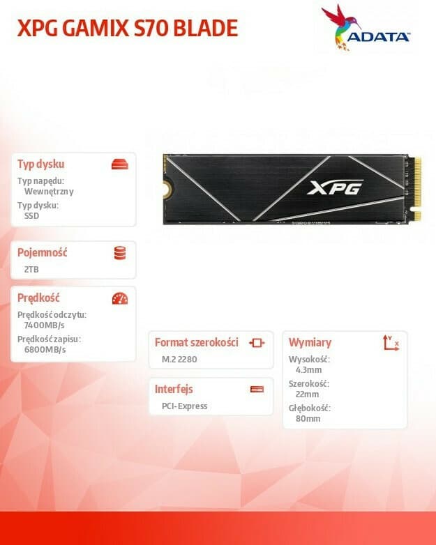 Adata XPG Gammix S70 Blade SSD 2TB τύπου M.2 με σύνδεση PCI Express 4.0 και Ψύκτρα (PS5 Compatible) AGAMMIXS70B-2T-CS 6
