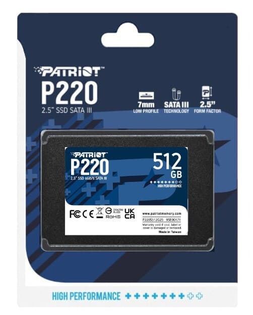 Patriot P220 SSD 512GB τύπου 2.5'' με σύνδεση SATA III P220S512G25 Bulk 4