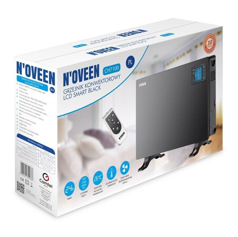 N'Oveen CH7100 Θερμοπομπός Δαπέδου 2000W με Ηλεκτρονικό Θερμοστάτη 60x37.5cm Μαύρος 8