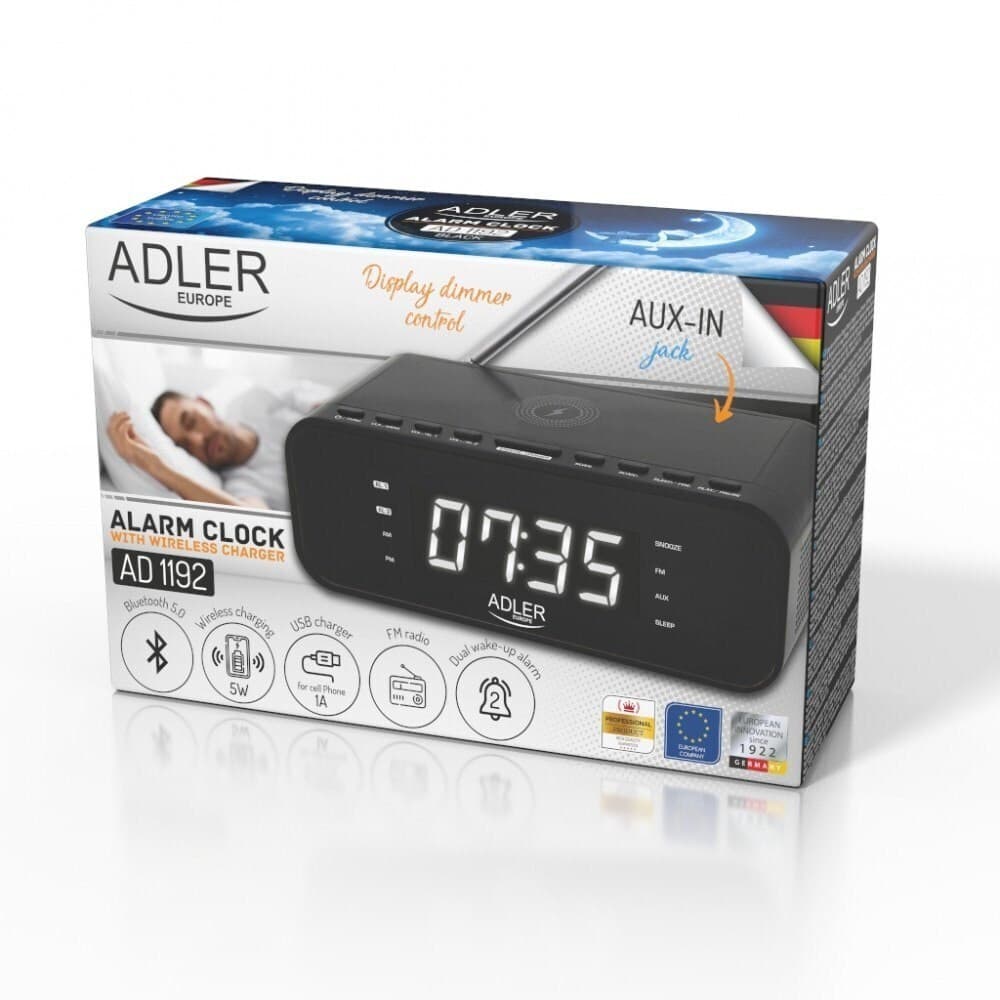 Adler AD 1192B Επιτραπέζιο Ψηφιακό Ρολόι LED Πλαστικό με Ξυπνητήρι, Ραδιόφωνο & Ασύρματη Φόρτιση Μαύρο AD 1192b 4