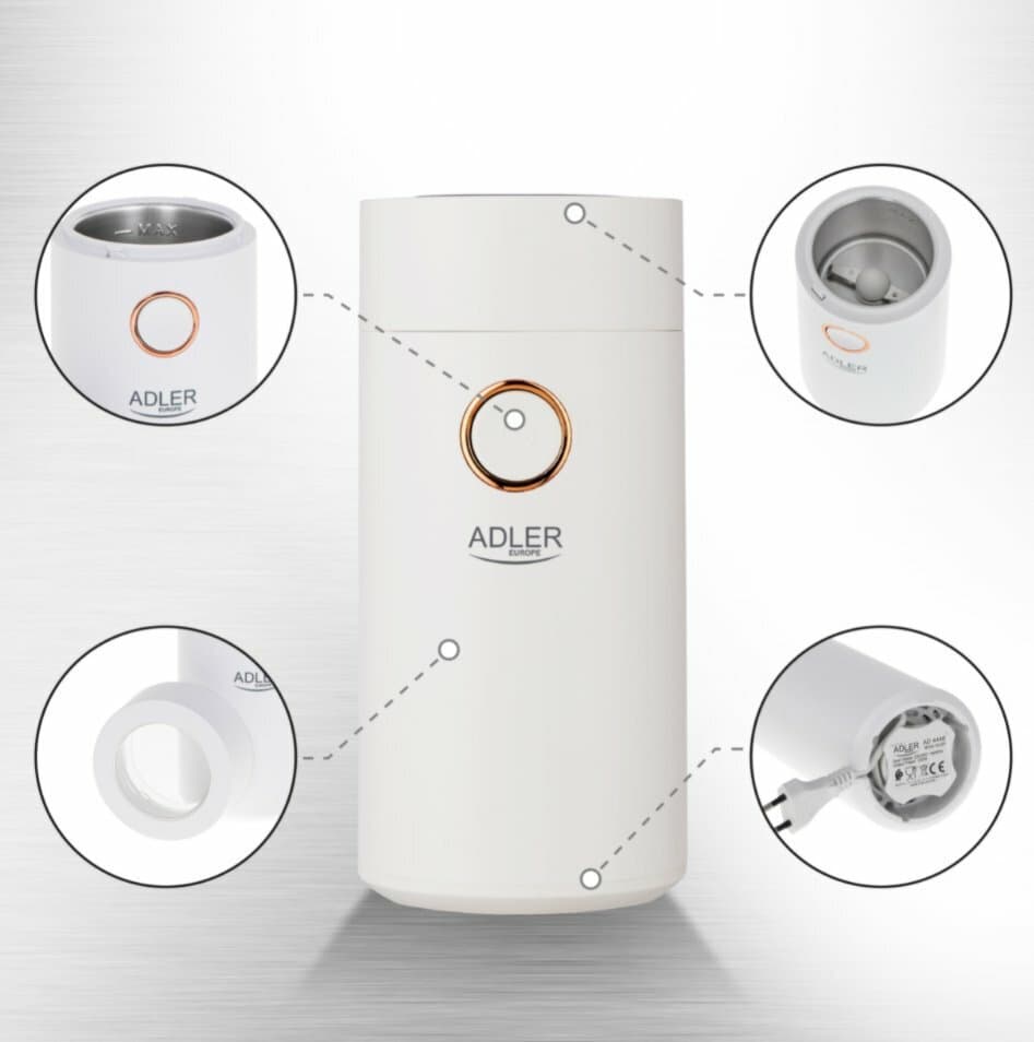 Adler AD 4446WG Ηλεκτρικός Μύλος Καφέ 150W με Χωρητικότητα 75gr Λευκός 8