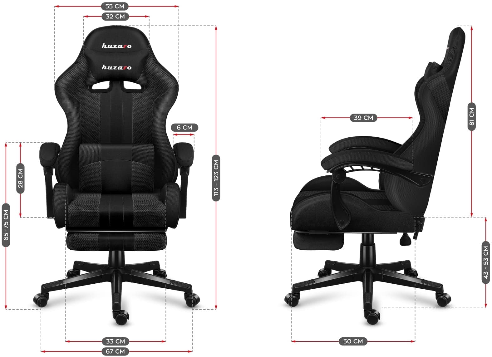 Huzaro Force 4.7 Υφασμάτινη Καρέκλα Gaming με Υποπόδιο Carbon Mesh 6