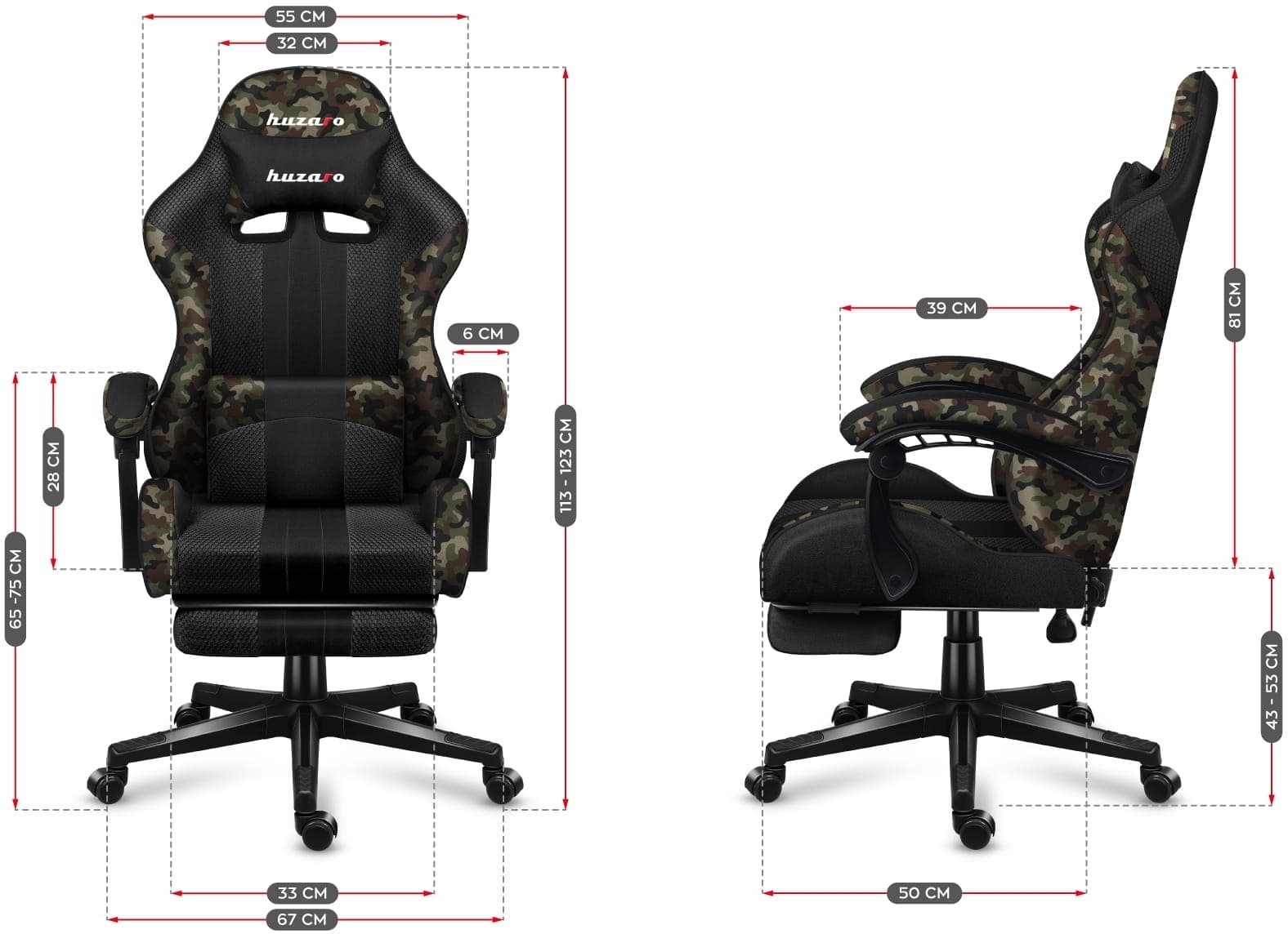 Huzaro Force 4.7 Καρέκλα Gaming Δερματίνης με Υποπόδιο Camo 3