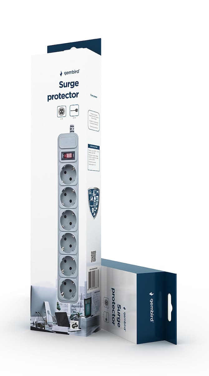 Gembird SPG6-B-10C Πολύπριζο Aσφαλείας 6 Θέσεων με Διακόπτη και Καλώδιο 3m 6τμχ SPG6-B-10C 3