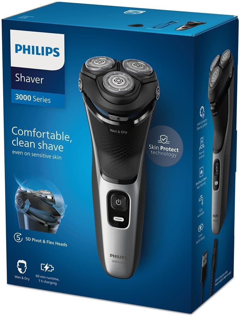 Philips Series 3000 S3143/00 Περιστρεφόμενη Ξυριστική Μηχανή Προσώπου Επαναφορτιζόμενη 3