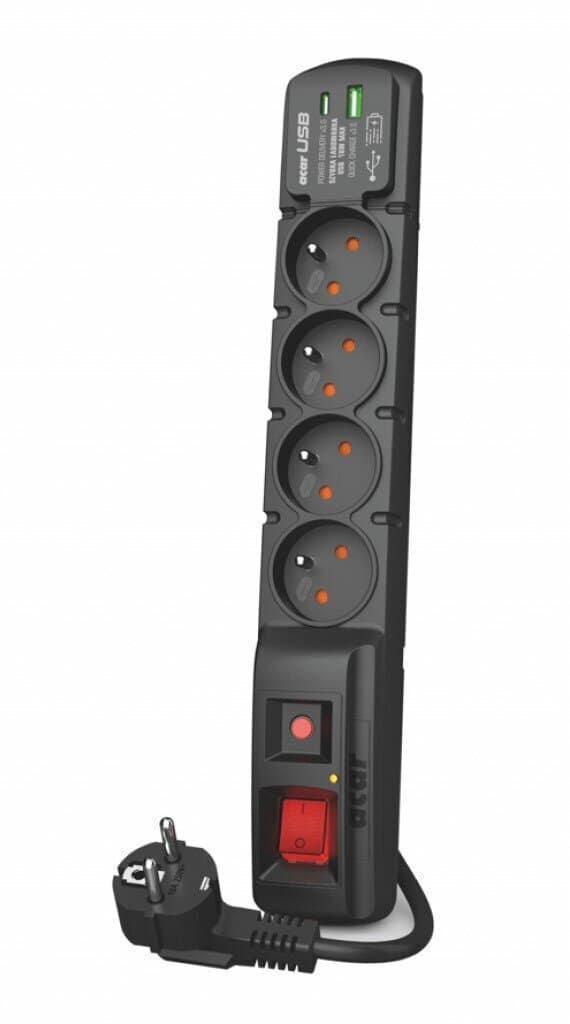 Acar Πολύπριζο Aσφαλείας 4 Θέσεων με 1 USB-A, 1 USB-C και Καλώδιο 5m Γαλλίας (Type E) W2441 2