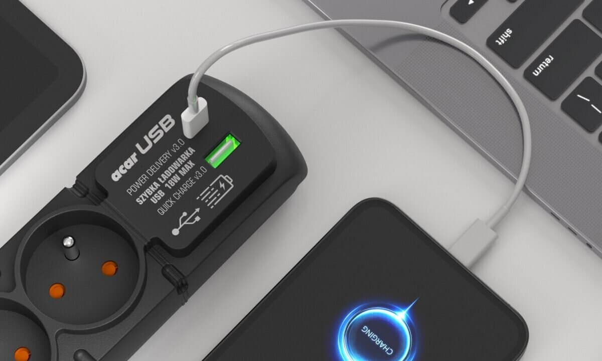 Acar Πολύπριζο Aσφαλείας 4 Θέσεων με 1 USB-A, 1 USB-C και Καλώδιο 5m Γαλλίας (Type E) W2441 6