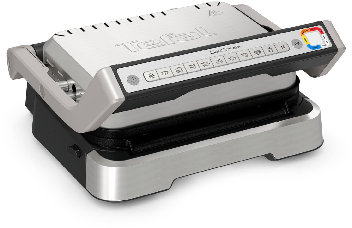 Tefal Optigrill 4-in-1 Επιτραπέζια Ηλεκτρική Ψησταριά Λείας και Αυλακωτής Πλάκας 2100W Ανοξείδωτη με Καπάκι και Ρυθμιζόμενο Θερμοστάτη GC774D30