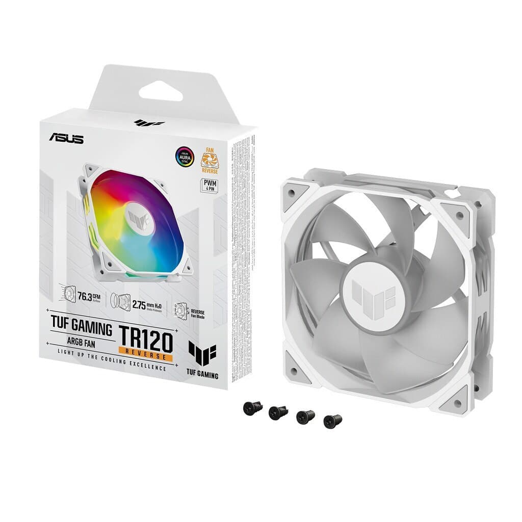 Asus TUF Gaming TR120 Reverse Blade Case Fan (2000rpm / 76.3cfm) με ARGB Φωτισμό και Σύνδεση 4-Pin PWM Λευκό 2