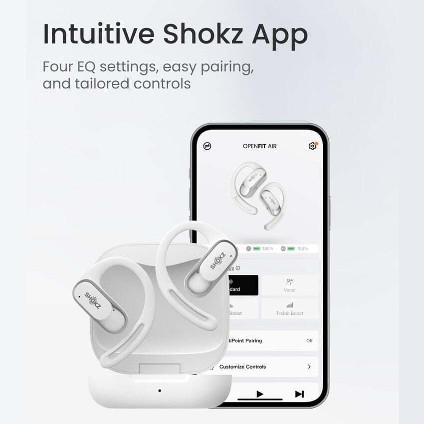 Shokz OpenFit Air Open Ear Bluetooth Handsfree Ακουστικά με Αντοχή στον Ιδρώτα και Θήκη Φόρτισης Λευκά 5