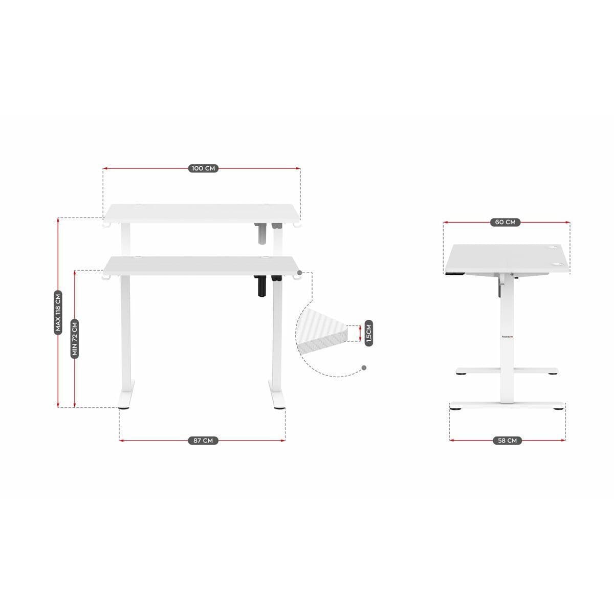 Ηλεκτρικό Γραφείο Gaming Hero 7.9 Ξύλινο White με Μεταλλικά Πόδια & Ρυθμιζόμενο Ύψος 100x60x72εκ. 5
