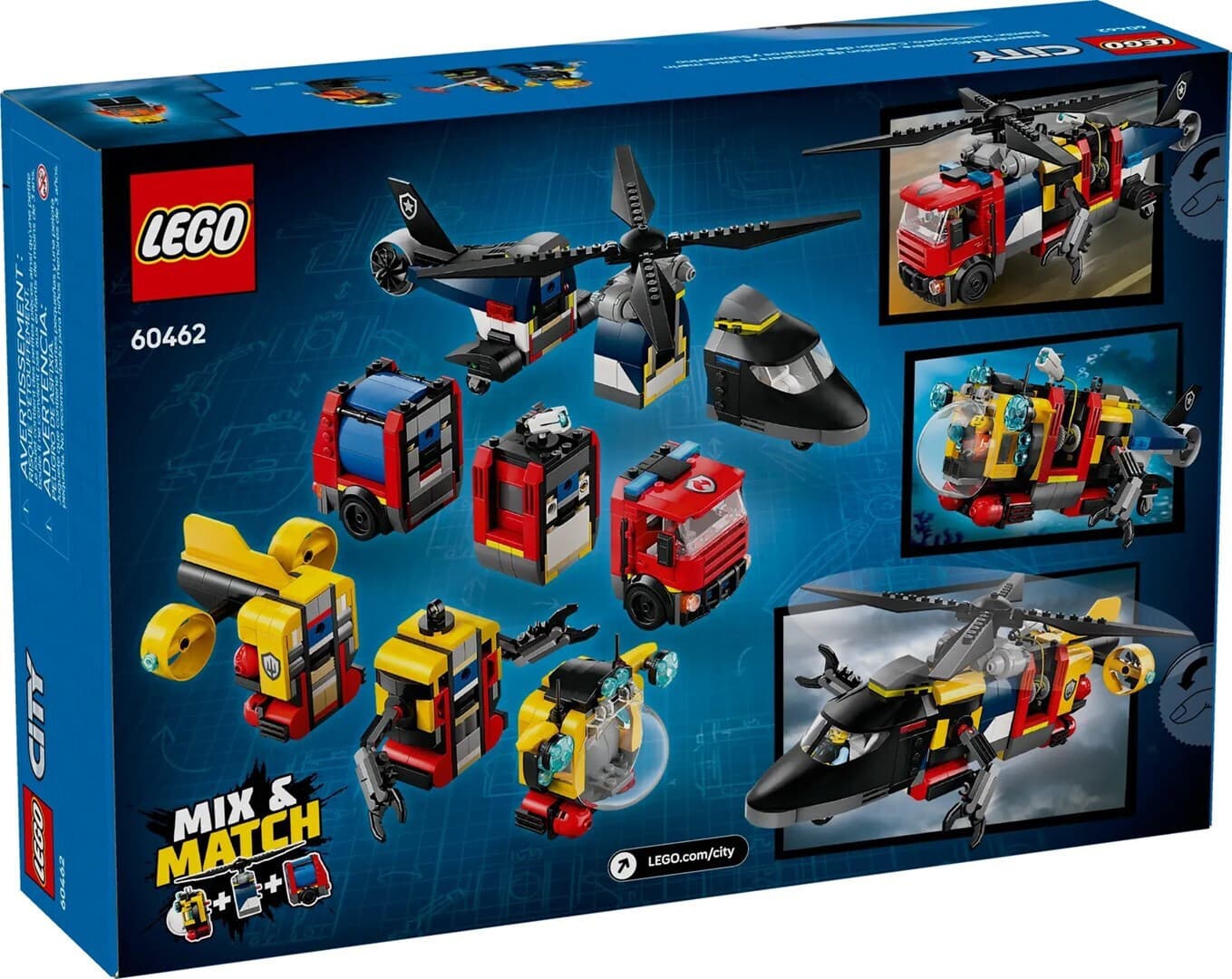 LEGO City Helicopter, Fire Engine & Submarine για 7+ Ετών 874τμχ 60462 2